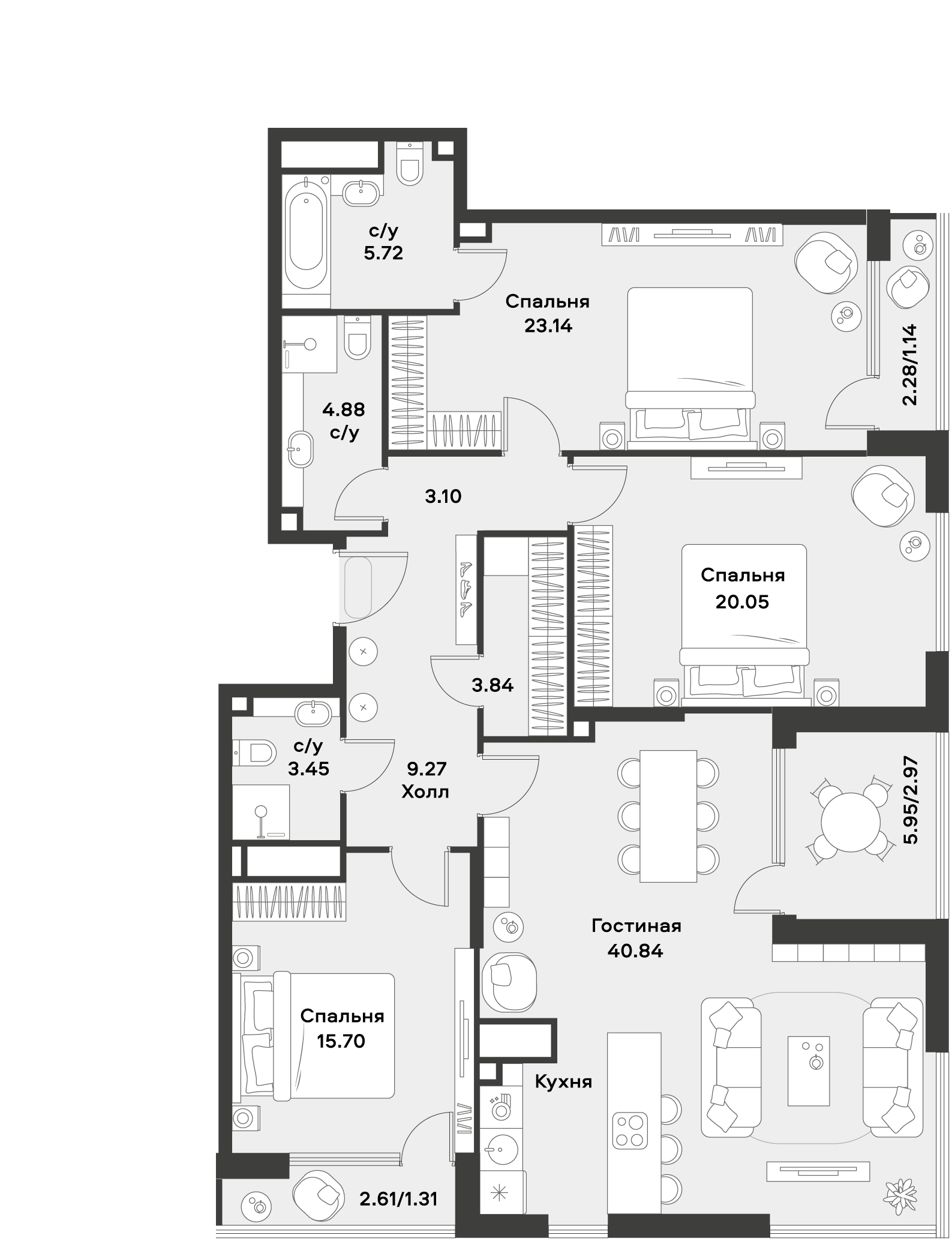 4+ комнаты, 129.58 м², 25/26 этаж, ЖК «АЛИА»