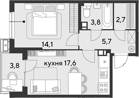 2-комн. квартира, 43.9 м² в ЖК Парк Победы — фото 2