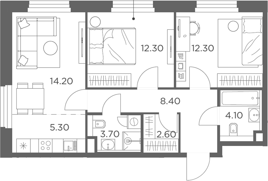 3-комн., 62.9 м², 20/20 этаж, ЖК «Белый Град»