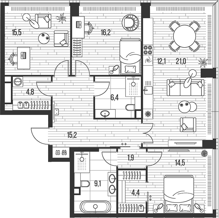 4+ комнаты, 121.1 м², 27/47 этаж, ЖК «HIGH LIFE»