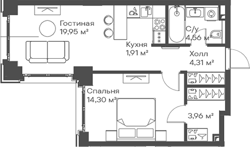 2-комн., 48.99 м², 8/15 этаж, ЖК «Сити Бэй»