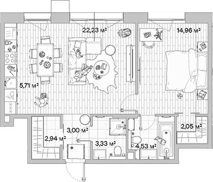 2-комн., 58.75 м², 9/10 этаж, ЖК «МЫС»
