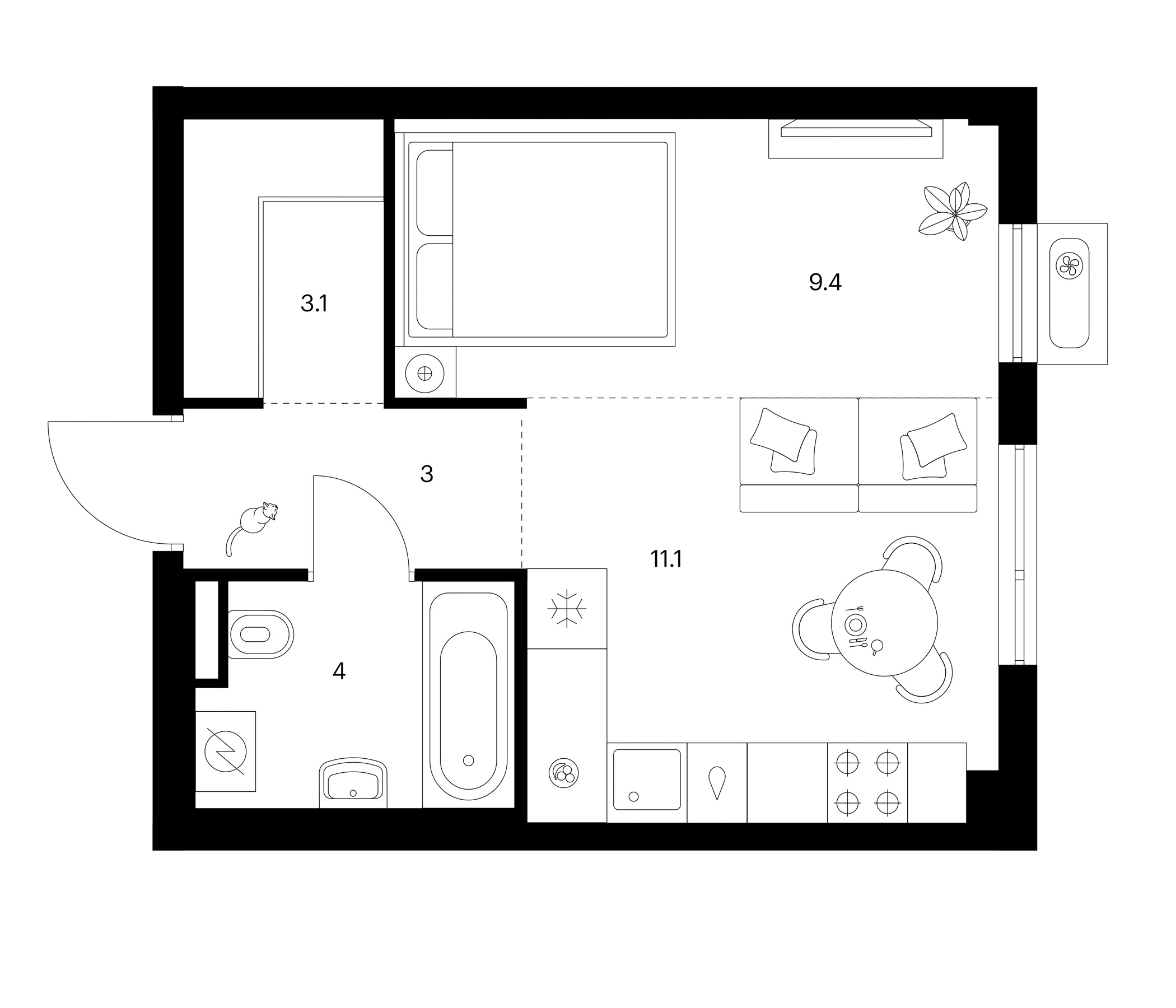 Студия, 30.6 м², 3/13 этаж, ЖК «Зеленый парк»