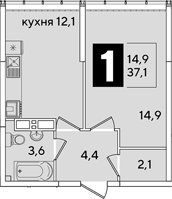 1-комн. квартира, 37.1 м² в ЖК Самолет — фото 2