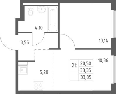 2-комн., 33.35 м², 7/13 этаж, ЖК «Горки Парк»