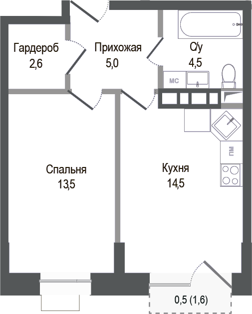 1-комн., 40.1 м², 3/8 этаж, ЖК «Киноквартал»