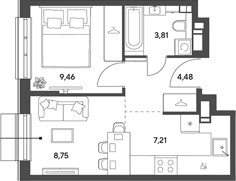 2-комн., 33.71 м², 10/15 этаж, ЖК «Публицист»