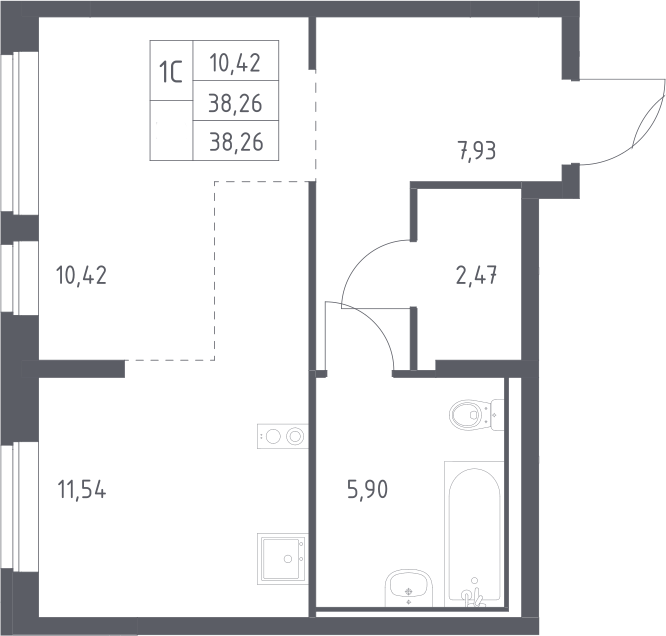 Студия, 38.26 м², 1/7 этаж, ЖК «Молжаниново»