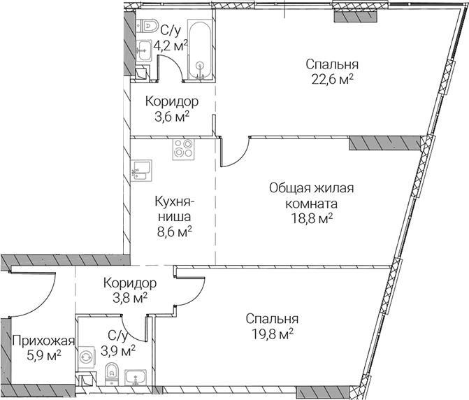 3-комн., 91.2 м², 10/51 этаж, ЖК «СЕЗАР СИЛИКА»