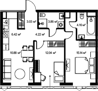 3-комн., 60 м², 30/47 этаж, ЖК «Джойс»