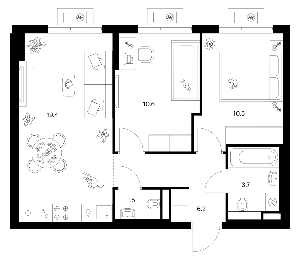 2-комн., 51.9 м², 16/17 этаж, ЖК «Белая Дача парк»