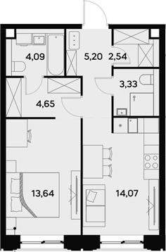 1-комн., 47.52 м², 29/44 этаж, ЖК «УЛЬТИМА Сити»