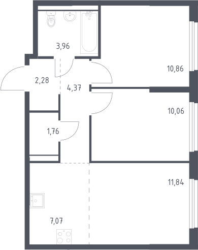 3-комн., 52.2 м², 12/17 этаж, ЖК «Пригород Лесное»