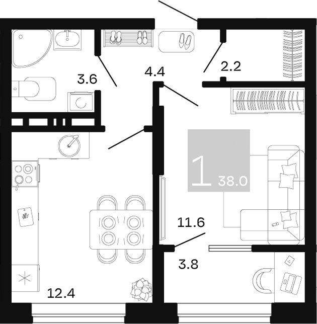1-комн. квартира, 34.2 м² в ЖК Хозяин Морей — фото 2