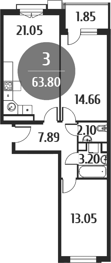 3-комн., 61.85 м², 4/4 этаж, ЖК «Равновесие»