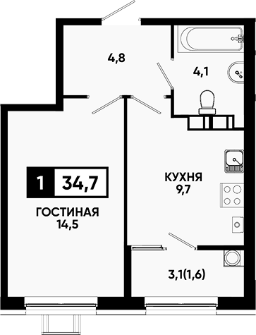 1-комн. Квартал на курорте Моя Легенда
