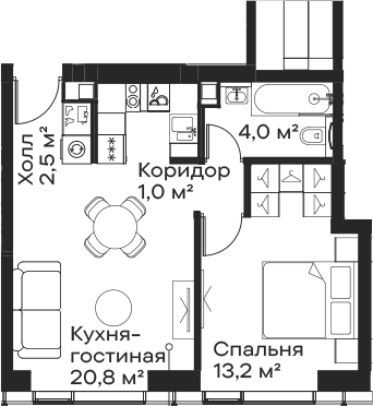 2-комн., 41.5 м², 27/59 этаж, ЖК «Сити Бэй»