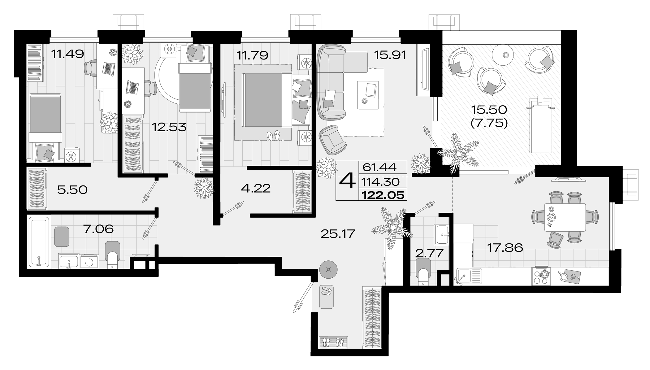 5-комн. квартира, 112.95 м² в ЖК Римские Каникулы — фото 2