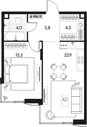 2-комн., 52.3 м², 8/20 этаж, ЖК «Клубный город на реке Примавера»