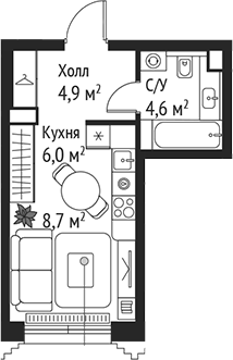 Студия, 24.2 м², 25/59 этаж, ЖК «СЕТ»