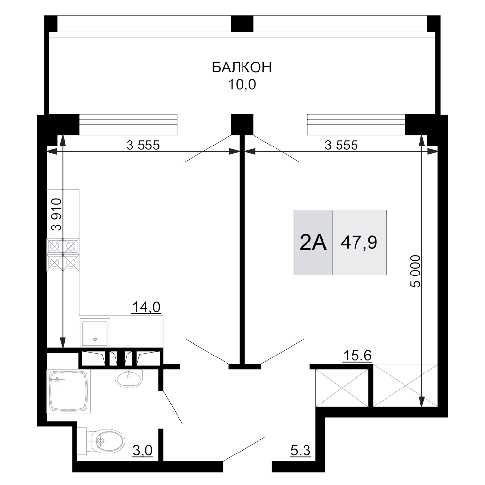 2-комн. квартира, 37.9 м² в ЖК Гостиничный комплекс Мореград — фото 2