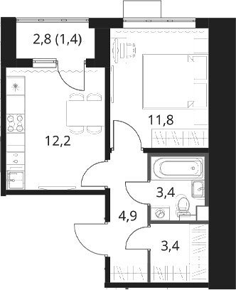 1-комн., 35.7 м², 4/16 этаж, ЖК «1-й Шереметьевский»