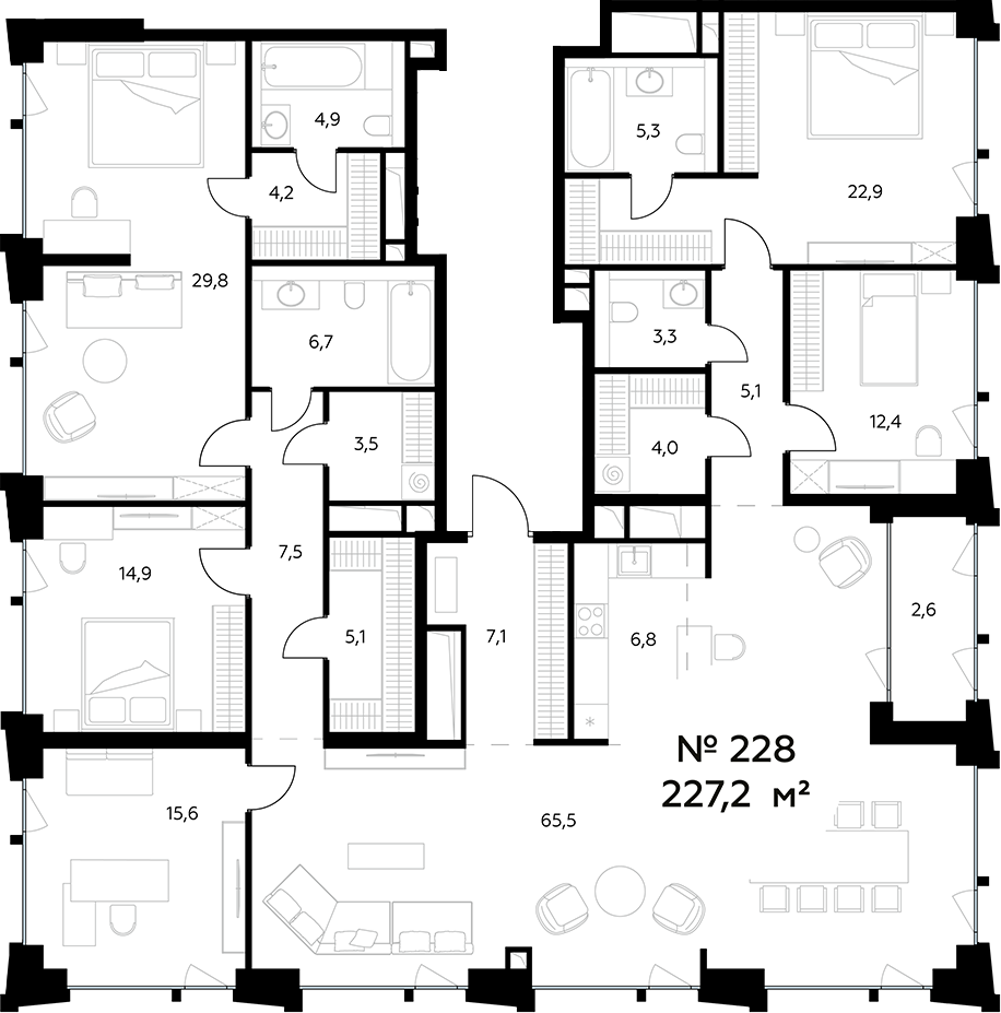 4+ комнаты, 224.6 м², 12/12 этаж, ЖК «Монблан»