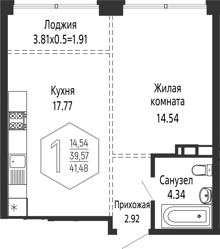 2-комн. квартира, 39.57 м² в ЖК Гарантия PRIME — фото 2