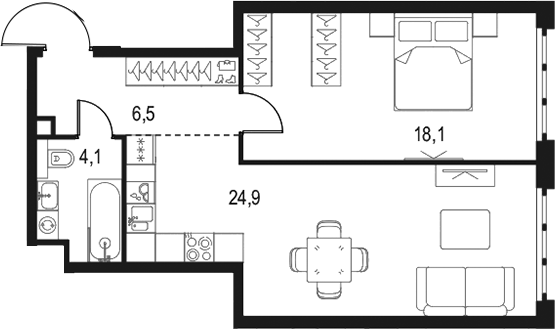 1-комн., 53.6 м², 16/20 этаж, ЖК «Левел Южнопортовая»