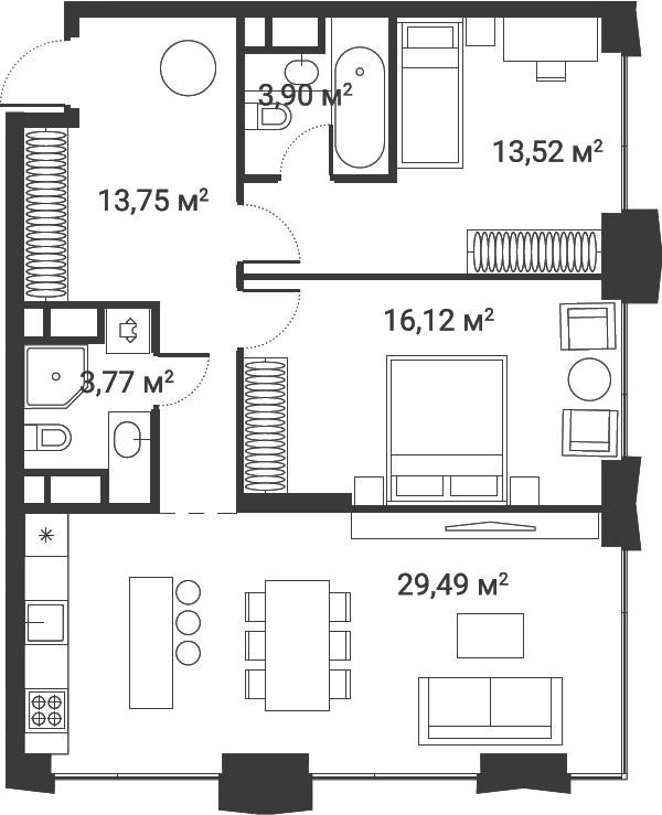 3-комн., 79.4 м², 25/28 этаж, ЖК «Первый Нагатинский»