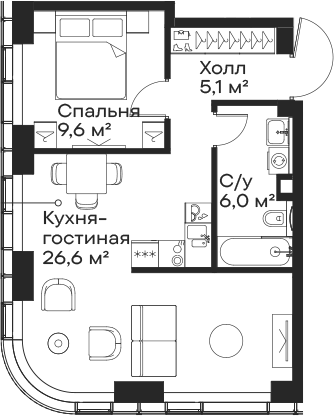 2-комн., 47.3 м², 21/59 этаж, ЖК «Сити Бэй»