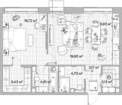 2-комн., 64.84 м², 7/12 этаж, ЖК «МЫС»