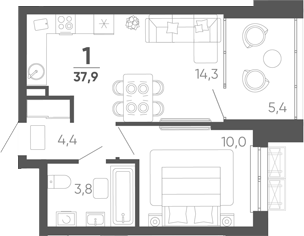 1-комн. квартира, 32.5 м² в ЖК Барса — фото 2