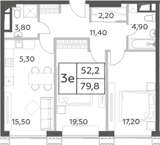 3-комн., 79.8 м², 34/52 этаж, ЖК «Will Towers»