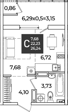 Студия квартира, 22.23 м² в ЖК Образцово — фото 2