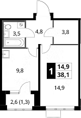 1-комн., 36.8 м², 23/24 этаж, ЖК «1-й Донской»