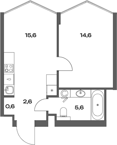 2-комн., 39 м², 21/22 этаж, ЖК «Акценты»