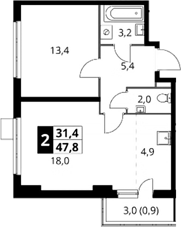 2-комн., 46.9 м², 15/24 этаж, ЖК «1-й Донской»