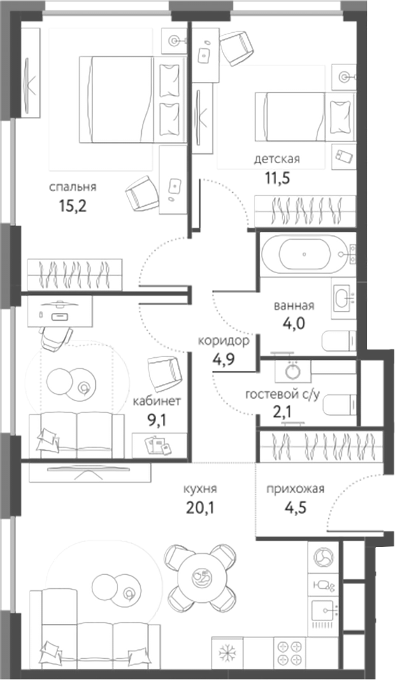 3-комн., 71.4 м², 16/25 этаж, ЖК «Сиреневый парк»