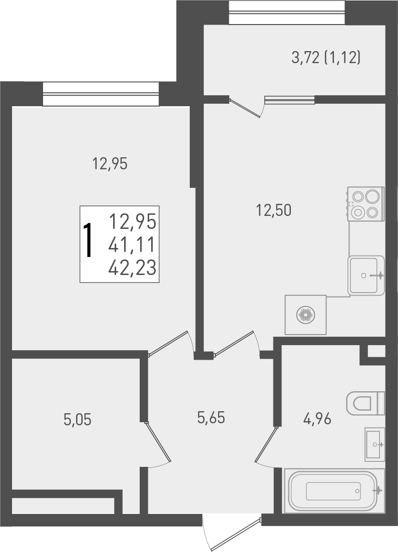 1-комн. квартира, 41.11 м² в ЖК Югге — фото 2