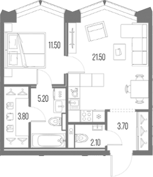 1-комн., 47.8 м², 19/34 этаж, ЖК «Северный Порт»