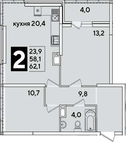 3-комн. квартира, 58.1 м² в ЖК Самолет — фото 2