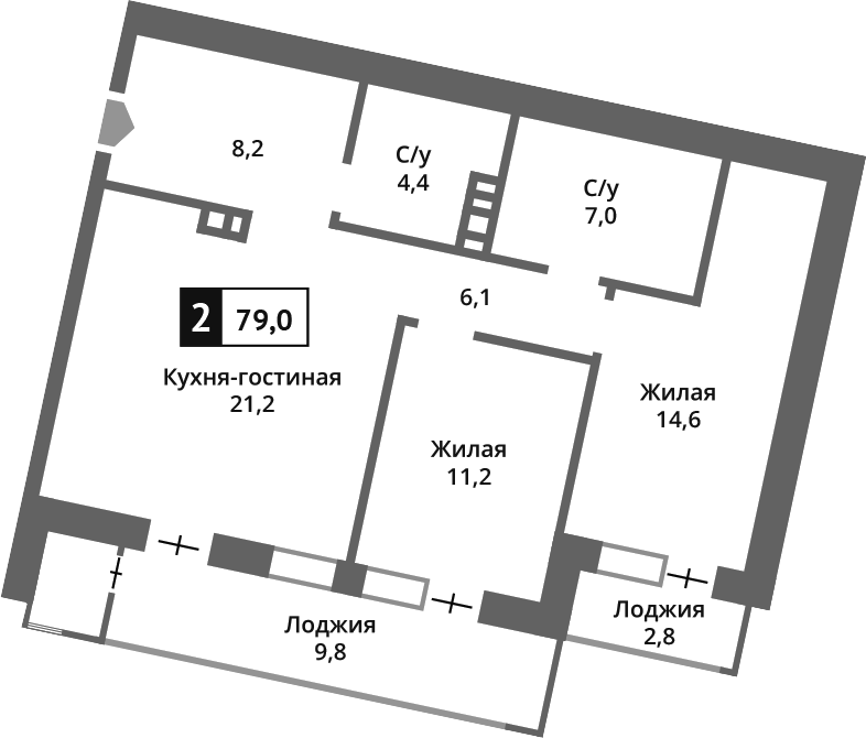 3-комн., 72.5 м², 4/6 этаж, ЖК «Отрада на реке»