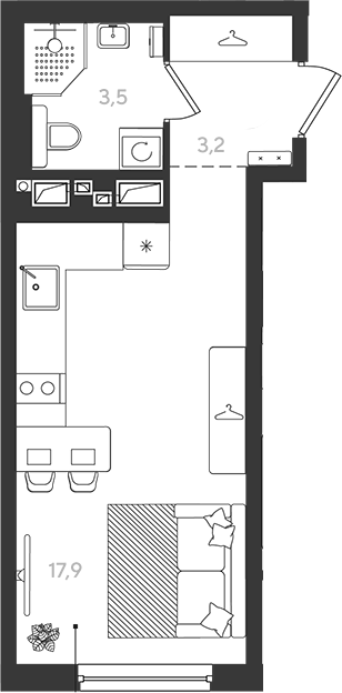 Студия квартира, 24.6 м² в ЖК Самолет — фото 2
