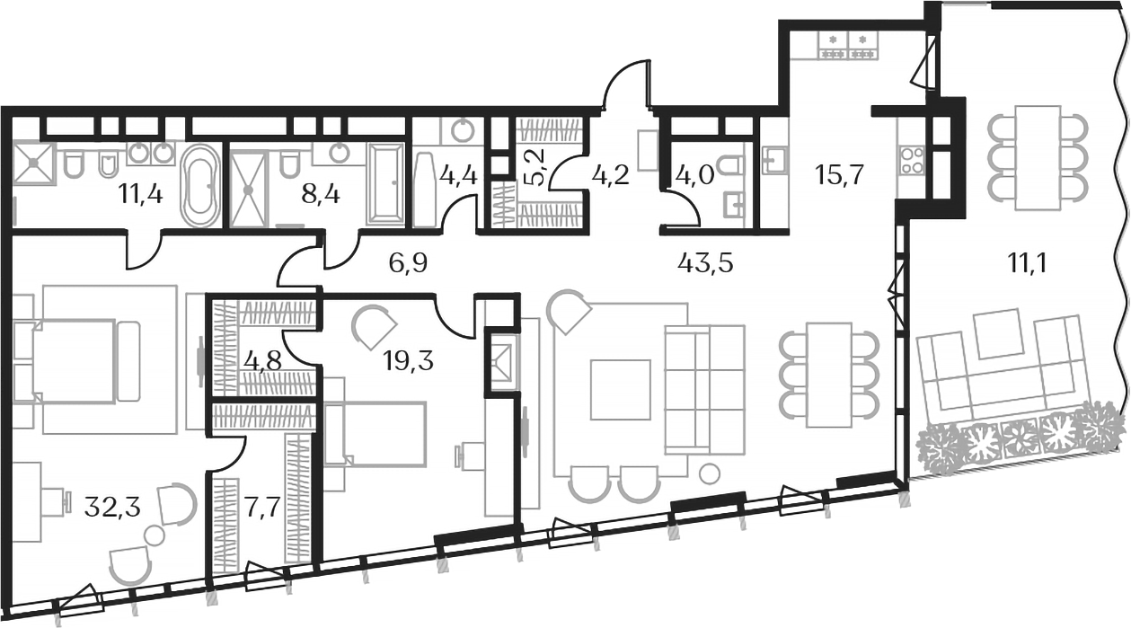3-комн., 152.4 м², 23/23 этаж, ЖК «Союз»