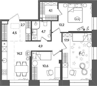 3-комн., 76.8 м², 5/16 этаж, ЖК «СТОУН Райз»