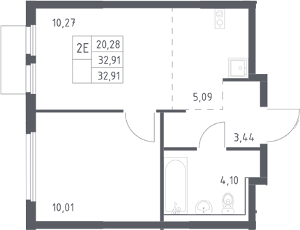 2-комн., 32.91 м², 17/17 этаж, ЖК «Пригород Лесное»