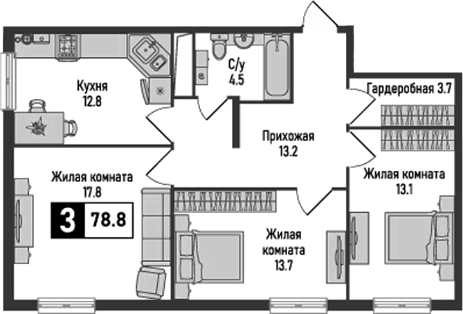 3-комн. Живописный