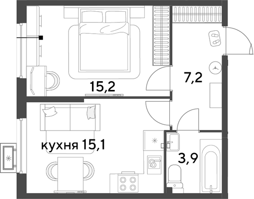 2-комн. квартира, 41.4 м² в ЖК Парк Победы — фото 2