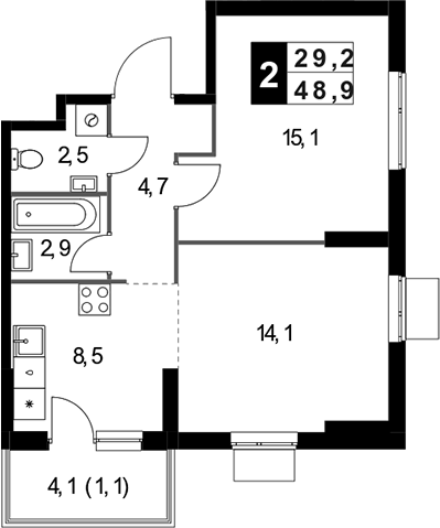 2-комн., 47.8 м², 7/25 этаж, ЖК «1-й Измайловский»